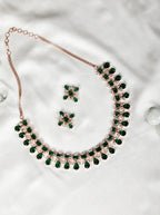 Priyaasi Women Emerald American Diamond Rose Gold-Polished Floral Jewellery Set - Noz2Toz