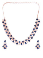 Priyaasi Women Blue American Diamond Rose Gold-Polished Floral Jewellery Set - Swadesiicart