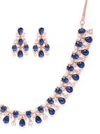 Priyaasi Women Blue American Diamond Rose Gold-Polished Floral Jewellery Set - Swadesiicart