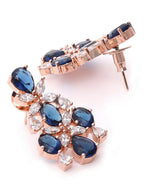 Priyaasi Women Blue American Diamond Rose Gold-Polished Floral Jewellery Set - Swadesiicart