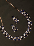 Priyaasi Women Blue American Diamond Rose Gold-Polished Floral Jewellery Set - Noz2Toz