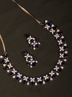 Priyaasi Women Blue American Diamond Rose Gold-Polished Floral Jewellery Set - Noz2Toz