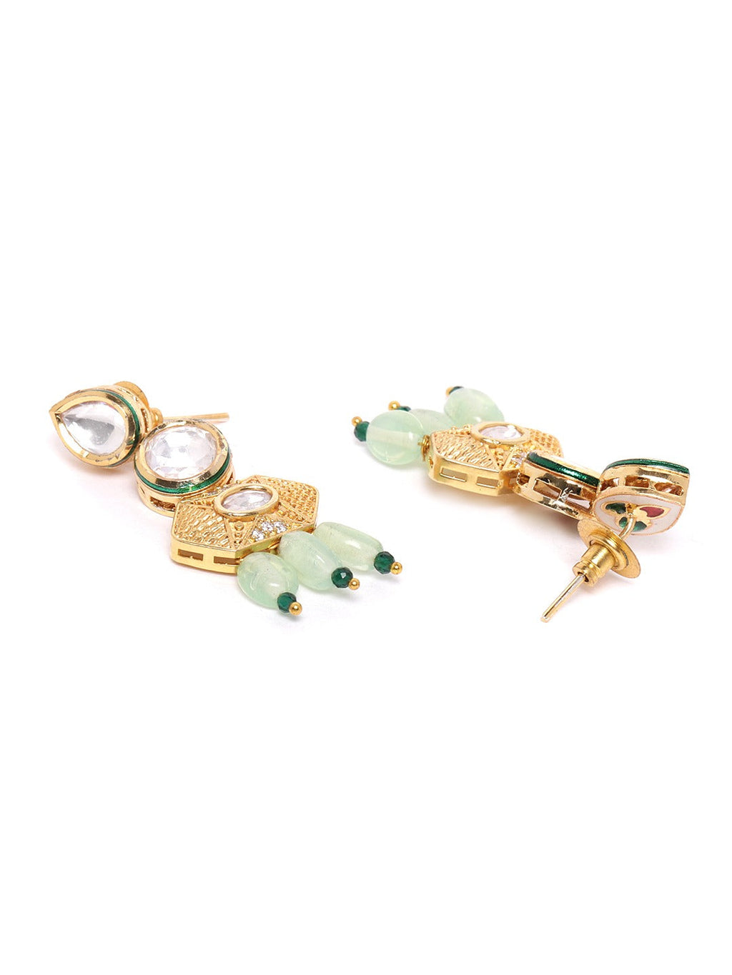 Priyaasi Women Mint Green Pearls Kundan Gold-Polished Jewellery Set - Swadesiicart