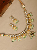 Priyaasi Women Mint Green Pearls Kundan Gold-Polished Jewellery Set - Noz2Toz