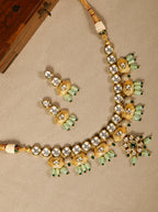 Priyaasi Women Mint Green Pearls Kundan Gold-Polished Jewellery Set - Noz2Toz