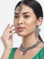 Priyaasi Women Black Kundan Emerald Stones Jewellery Set - Swadesiicart