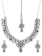 Priyaasi Women Black Kundan Emerald Stones Jewellery Set - Swadesiicart