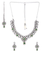 Priyaasi Women Black Kundan Emerald Stones Jewellery Set - Swadesiicart
