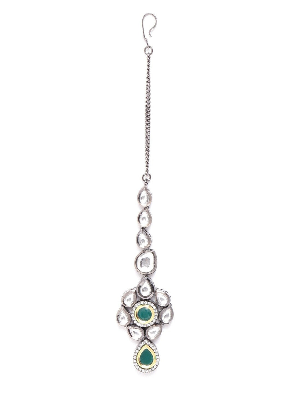 Priyaasi Women Black Kundan Emerald Stones Jewellery Set - Swadesiicart