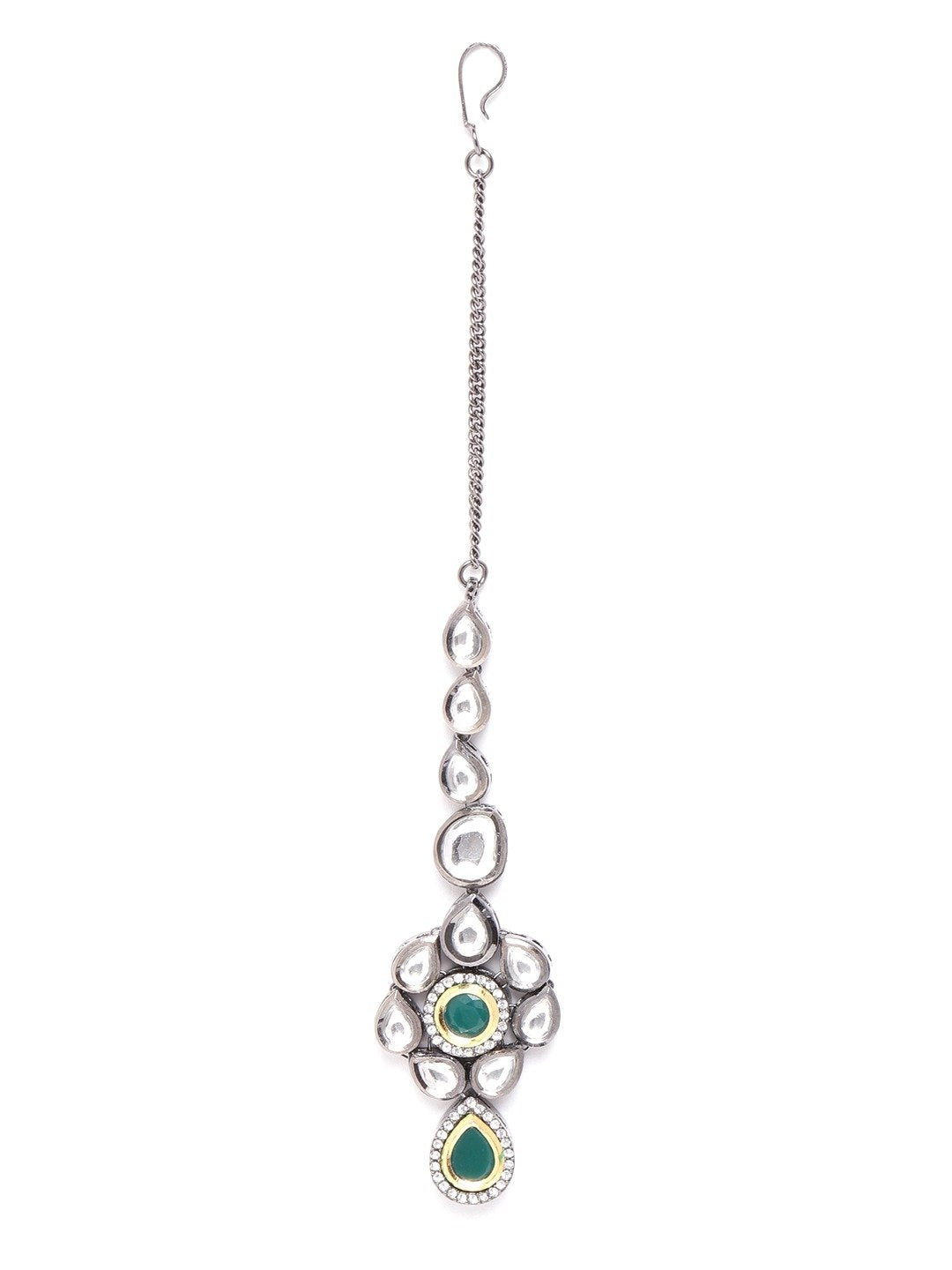 Priyaasi Women Black Kundan Emerald Stones Jewellery Set - Swadesiicart
