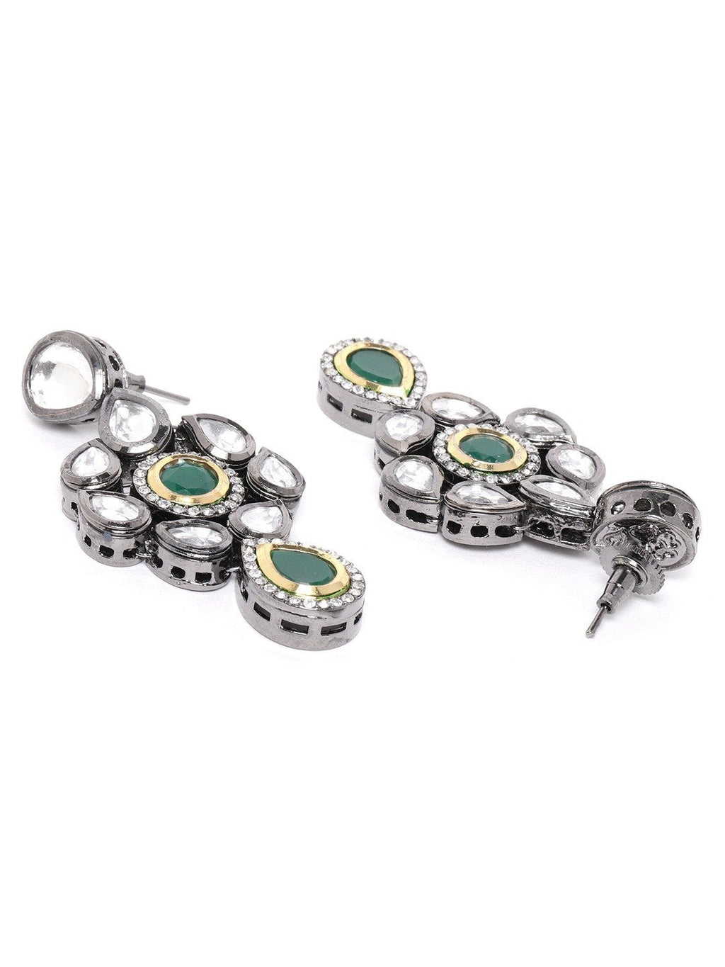 Priyaasi Women Black Kundan Emerald Stones Jewellery Set - Swadesiicart