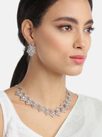 Priyaasi Women American Diamond Silver Plated Floral Jewellery Set - Swadesiicart