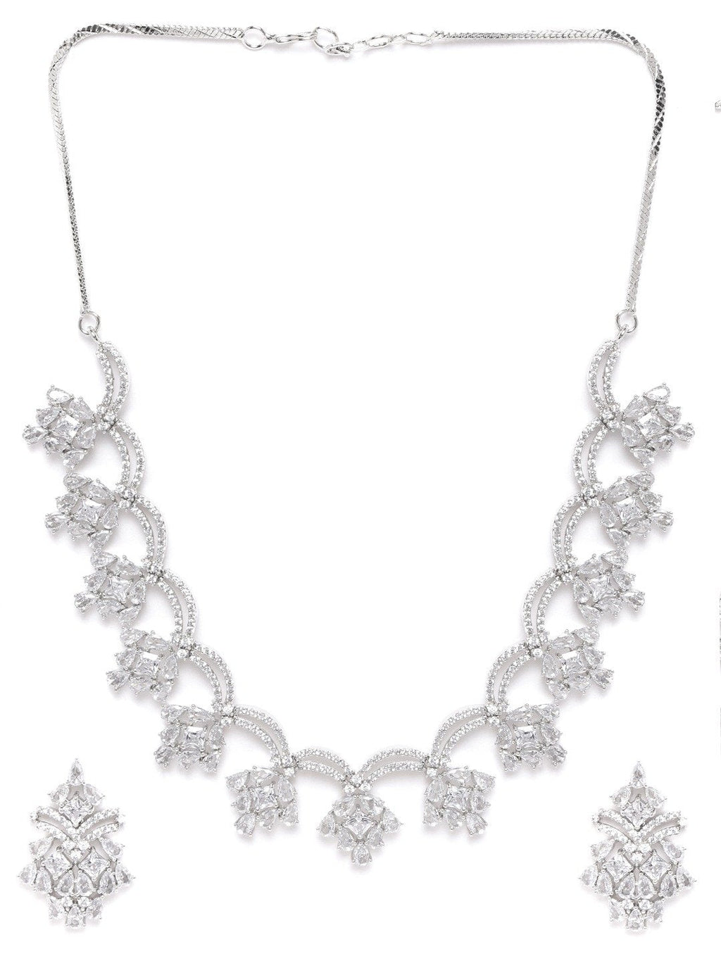 Priyaasi Women American Diamond Silver Plated Floral Jewellery Set - Swadesiicart