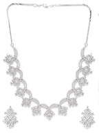 Priyaasi Women American Diamond Silver Plated Floral Jewellery Set - Swadesiicart