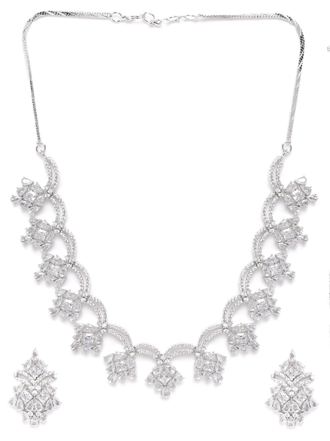 Priyaasi Women American Diamond Silver Plated Floral Jewellery Set - Swadesiicart
