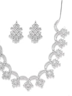 Priyaasi Women American Diamond Silver Plated Floral Jewellery Set - Swadesiicart