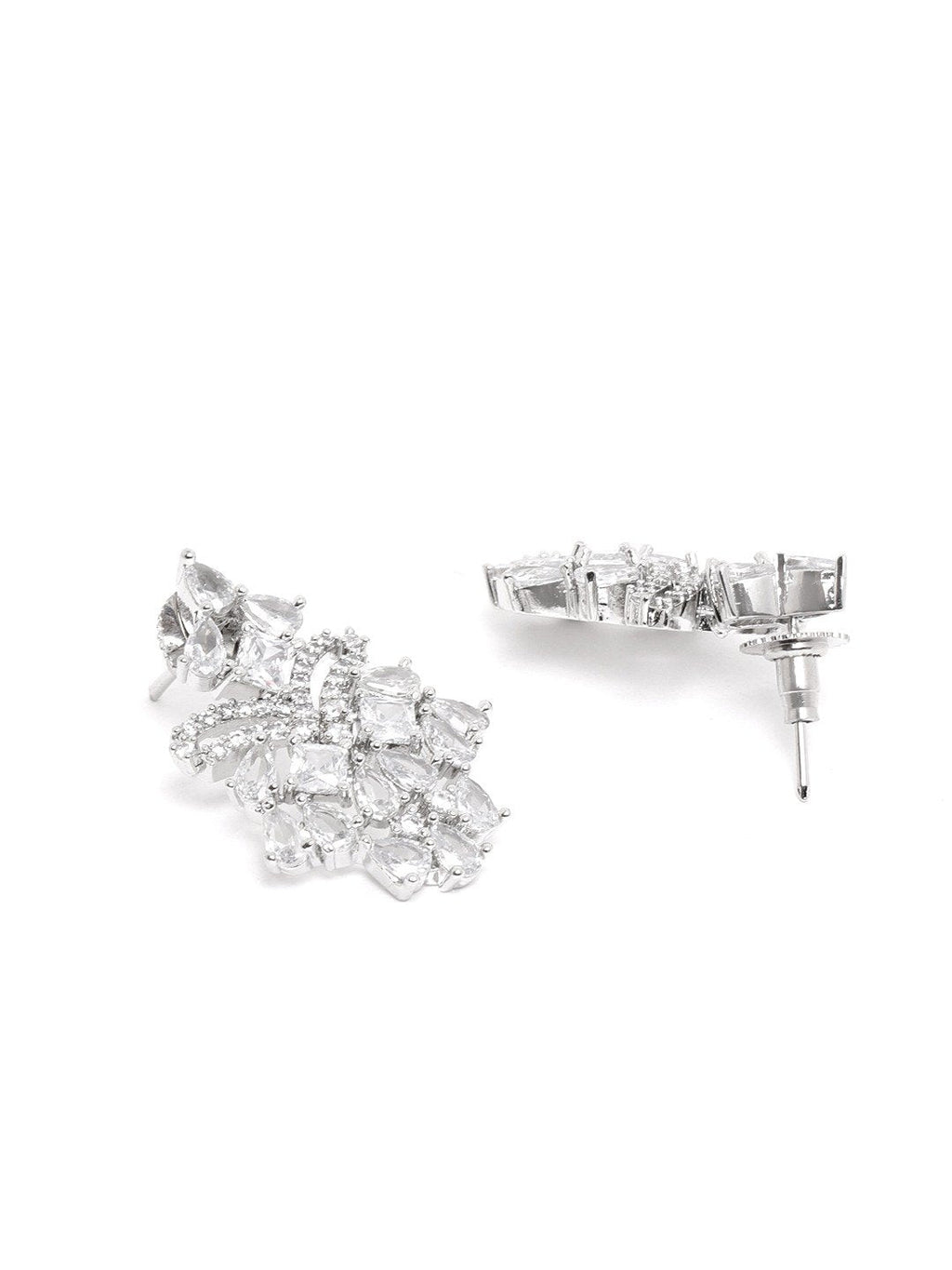 Priyaasi Women American Diamond Silver Plated Floral Jewellery Set - Swadesiicart