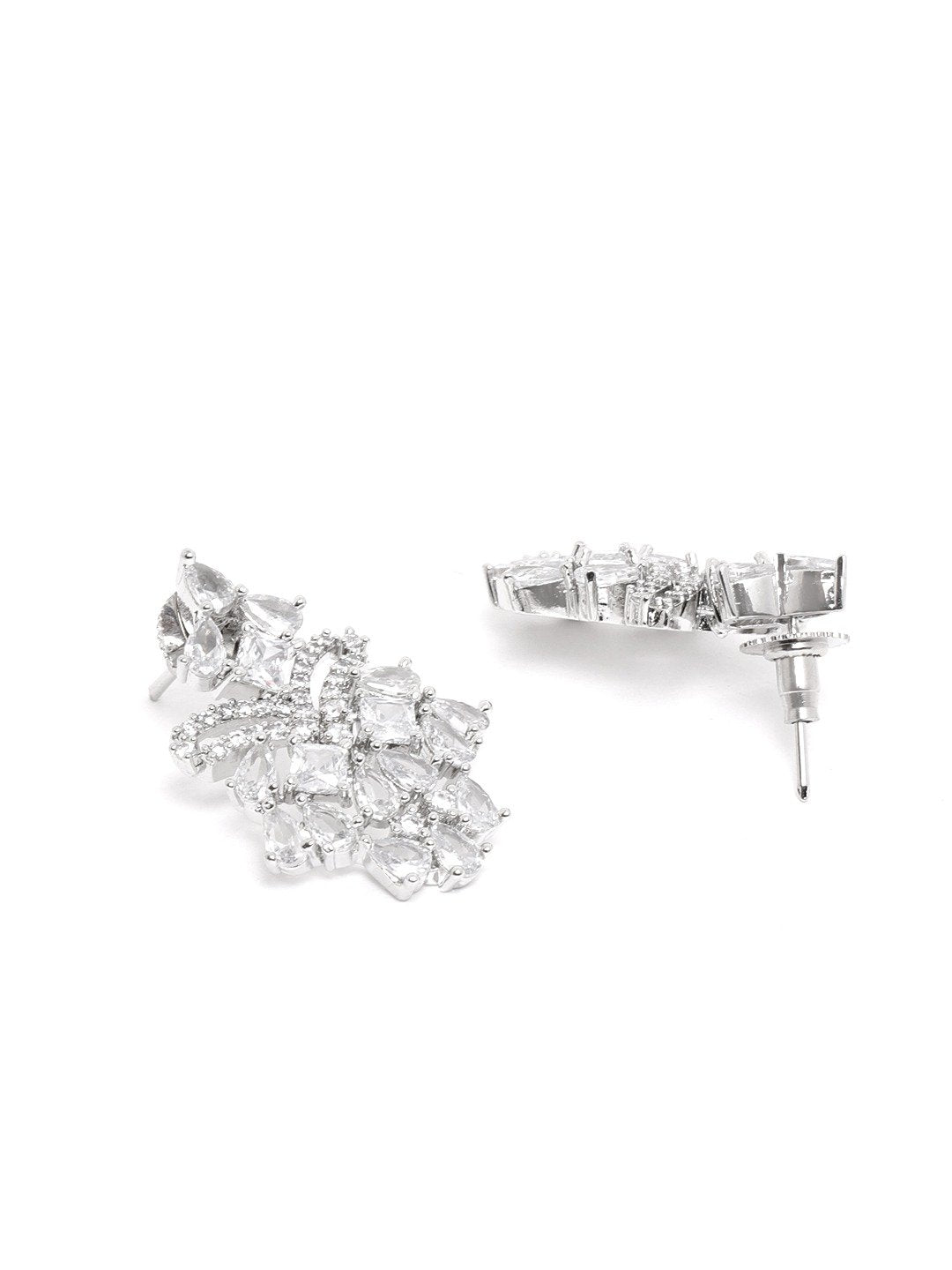 Priyaasi Women American Diamond Silver Plated Floral Jewellery Set - Swadesiicart