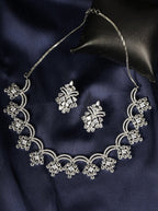 Priyaasi Women American Diamond Silver Plated Floral Jewellery Set - Noz2Toz