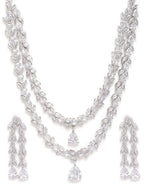 Priyaasi Women Eternal Moondust - American Diamond Silver Plated Leaf Layered Jewellery Set - Swadesiicart