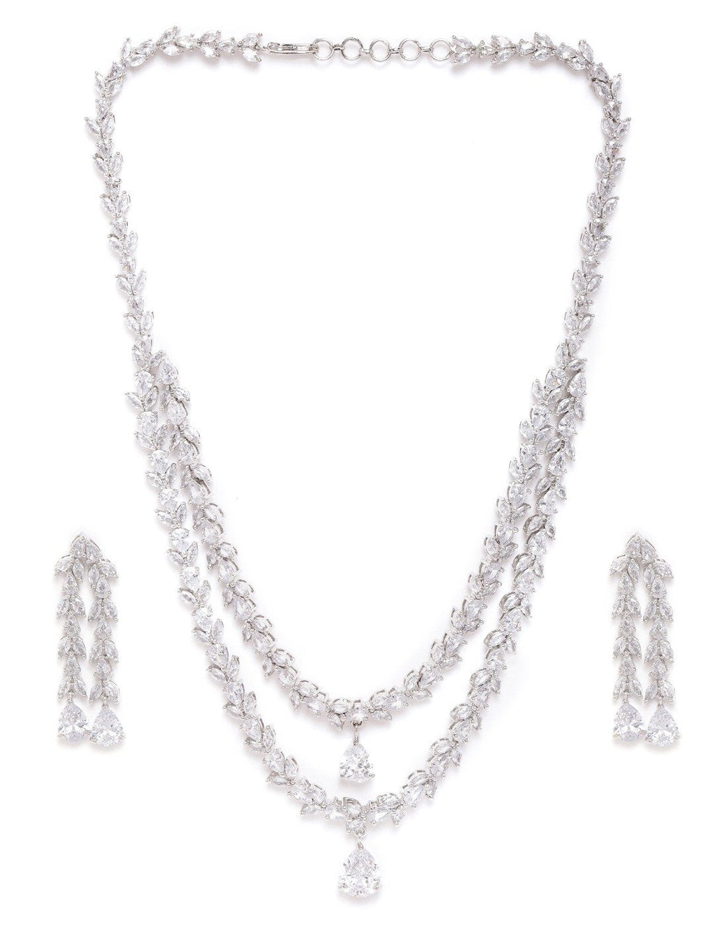 Priyaasi Women Eternal Moondust - American Diamond Silver Plated Leaf Layered Jewellery Set - Swadesiicart