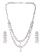 Priyaasi Women Eternal Moondust - American Diamond Silver Plated Leaf Layered Jewellery Set - Swadesiicart