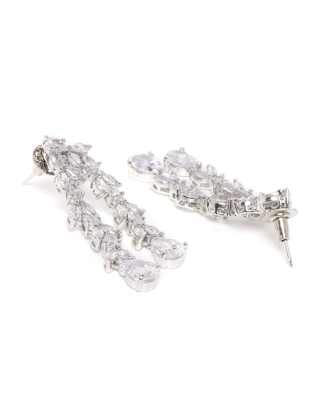 Priyaasi Women Eternal Moondust - American Diamond Silver Plated Leaf Layered Jewellery Set - Swadesiicart