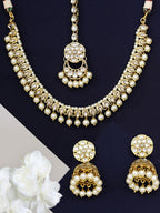 Priyaasi Women White Beads Kundan Pearls Gold-Polished Traditional MaangTika Jewellery Set - Noz2Toz