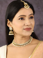 Priyaasi Women White Beads Kundan Pearls Gold-Polished Traditional MaangTika Jewellery Set - Swadesiicart