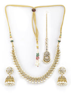 Priyaasi Women White Beads Kundan Pearls Gold-Polished Traditional MaangTika Jewellery Set - Swadesiicart