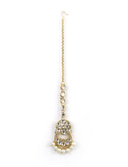 Priyaasi Women White Beads Kundan Pearls Gold-Polished Traditional MaangTika Jewellery Set - Swadesiicart