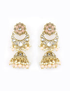 Priyaasi Women Peach Beads Pearls Kundan Gold-Polished Floral Traditional MaangTika Jewellery Set - Swadesiicart