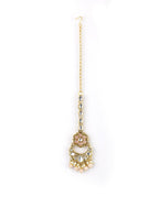 Priyaasi Women Peach Beads Pearls Kundan Gold-Polished Floral Traditional MaangTika Jewellery Set - Swadesiicart