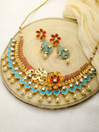 Priyaasi Women Multi-Color Kundan Pearls Gold-Polished Floral Jewellery Set - Noz2Toz