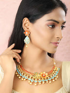 Priyaasi Women Multi-Color Kundan Pearls Gold-Polished Floral Jewellery Set - Swadesiicart
