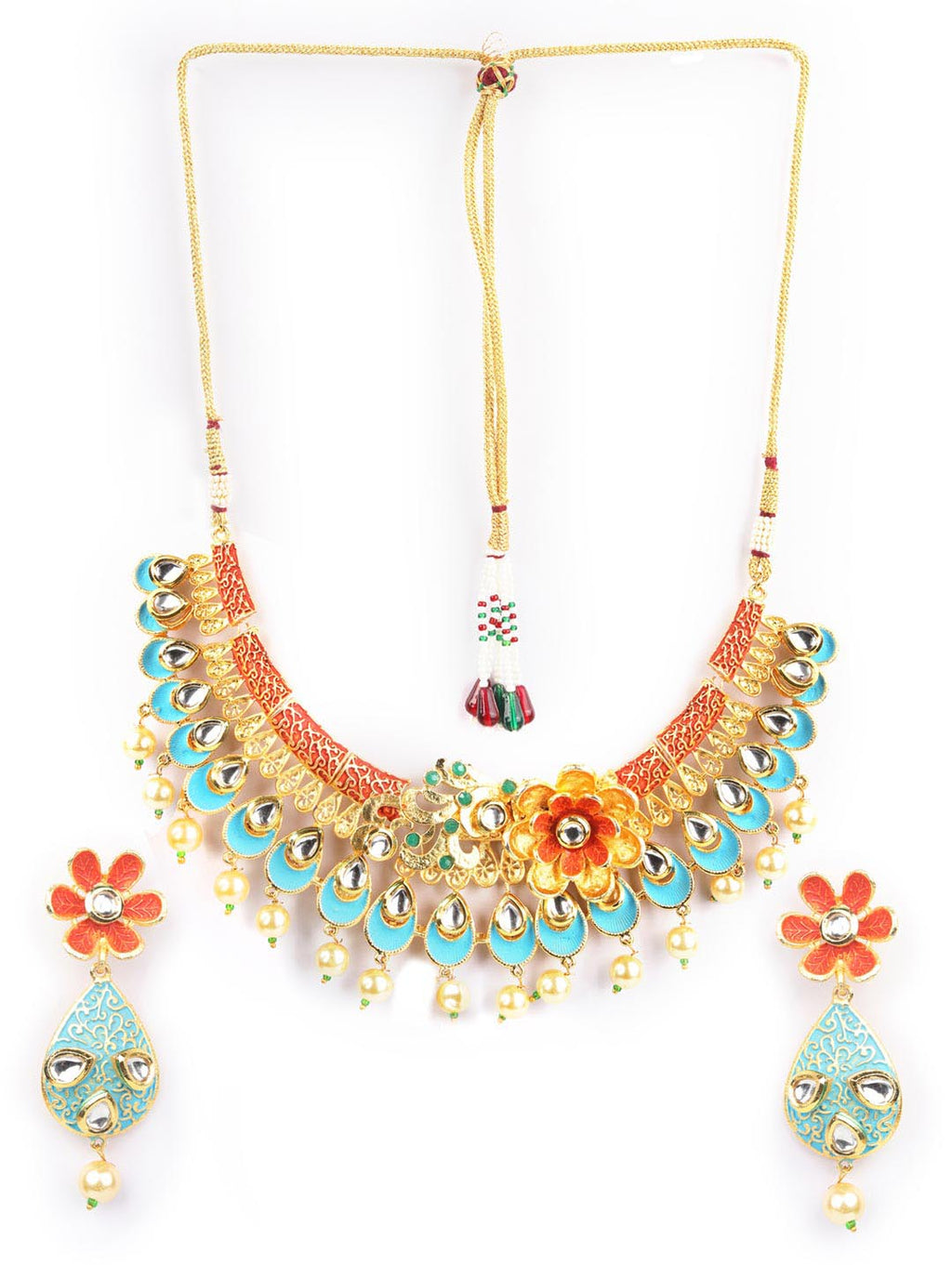 Priyaasi Women Multi-Color Kundan Pearls Gold-Polished Floral Jewellery Set - Swadesiicart