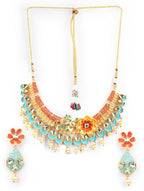 Priyaasi Women Multi-Color Kundan Pearls Gold-Polished Floral Jewellery Set - Swadesiicart