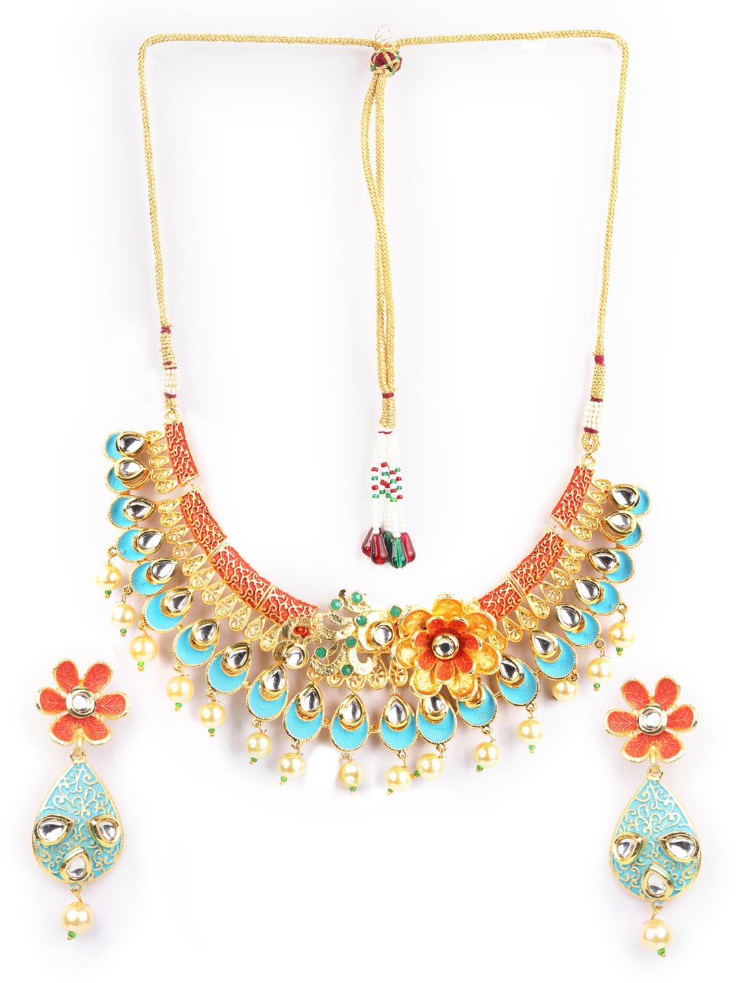 Priyaasi Women Multi-Color Kundan Pearls Gold-Polished Floral Jewellery Set - Swadesiicart