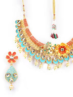 Priyaasi Women Multi-Color Kundan Pearls Gold-Polished Floral Jewellery Set - Swadesiicart