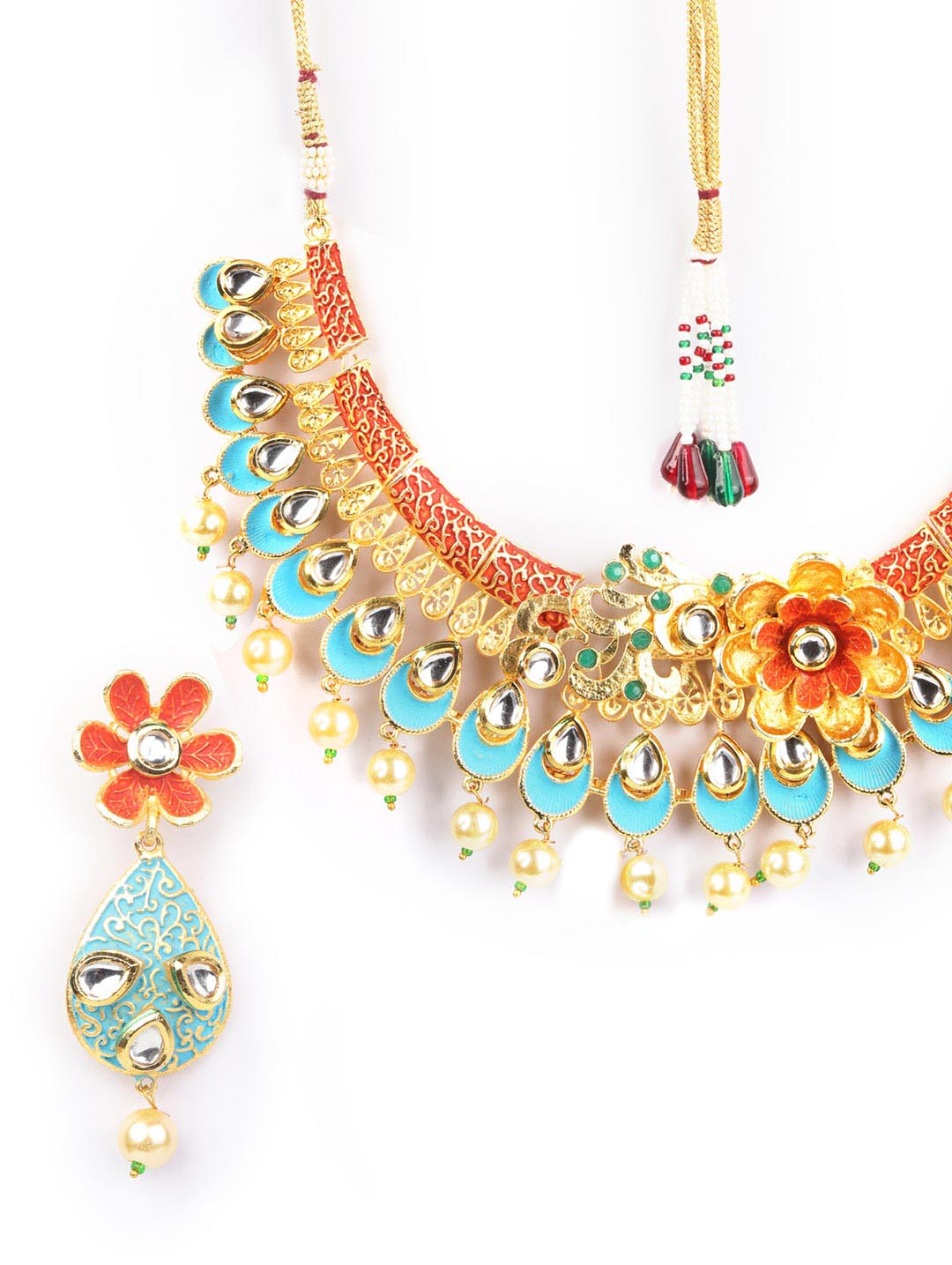 Priyaasi Women Multi-Color Kundan Pearls Gold-Polished Floral Jewellery Set - Swadesiicart