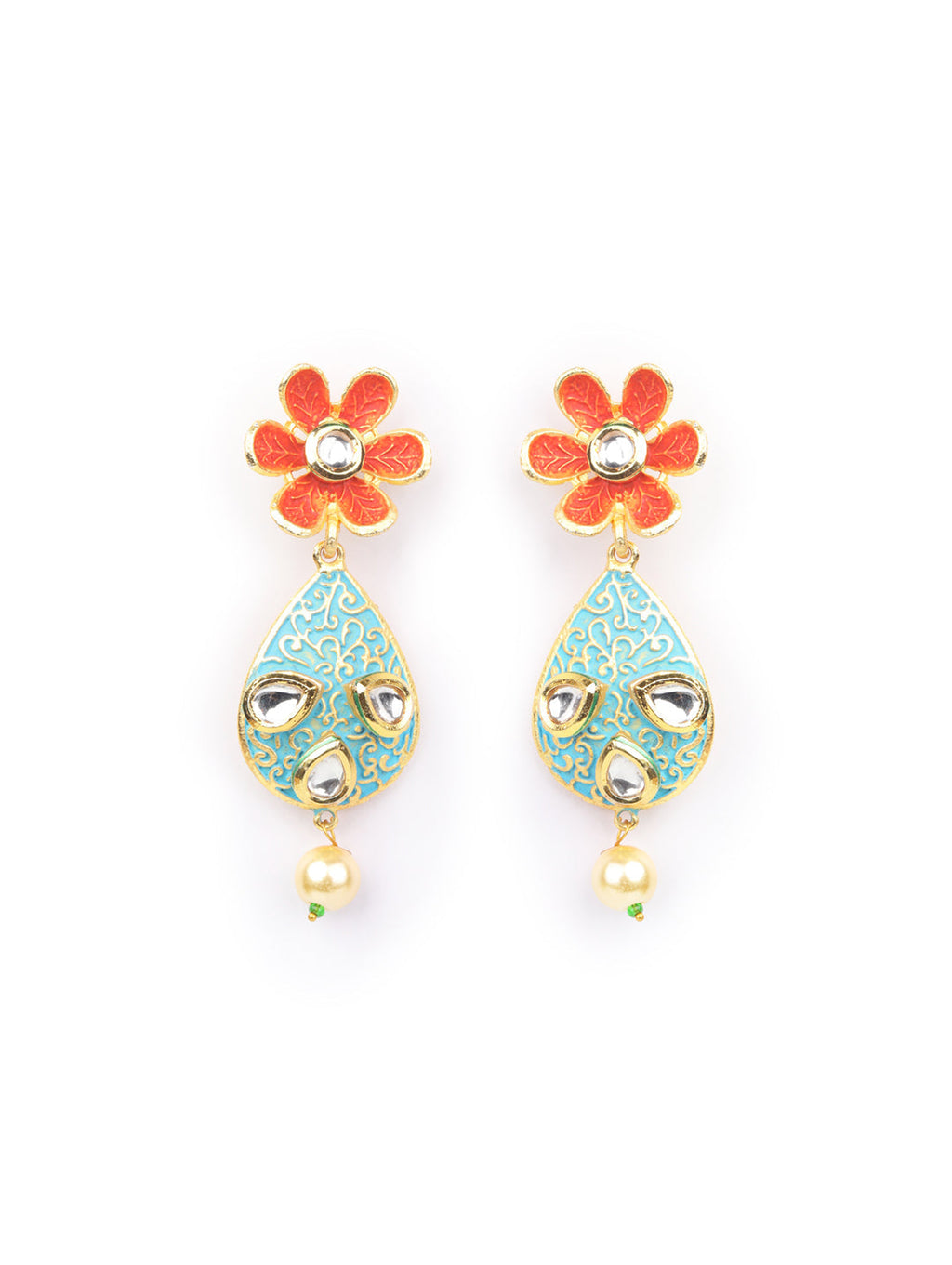 Priyaasi Women Multi-Color Kundan Pearls Gold-Polished Floral Jewellery Set - Swadesiicart