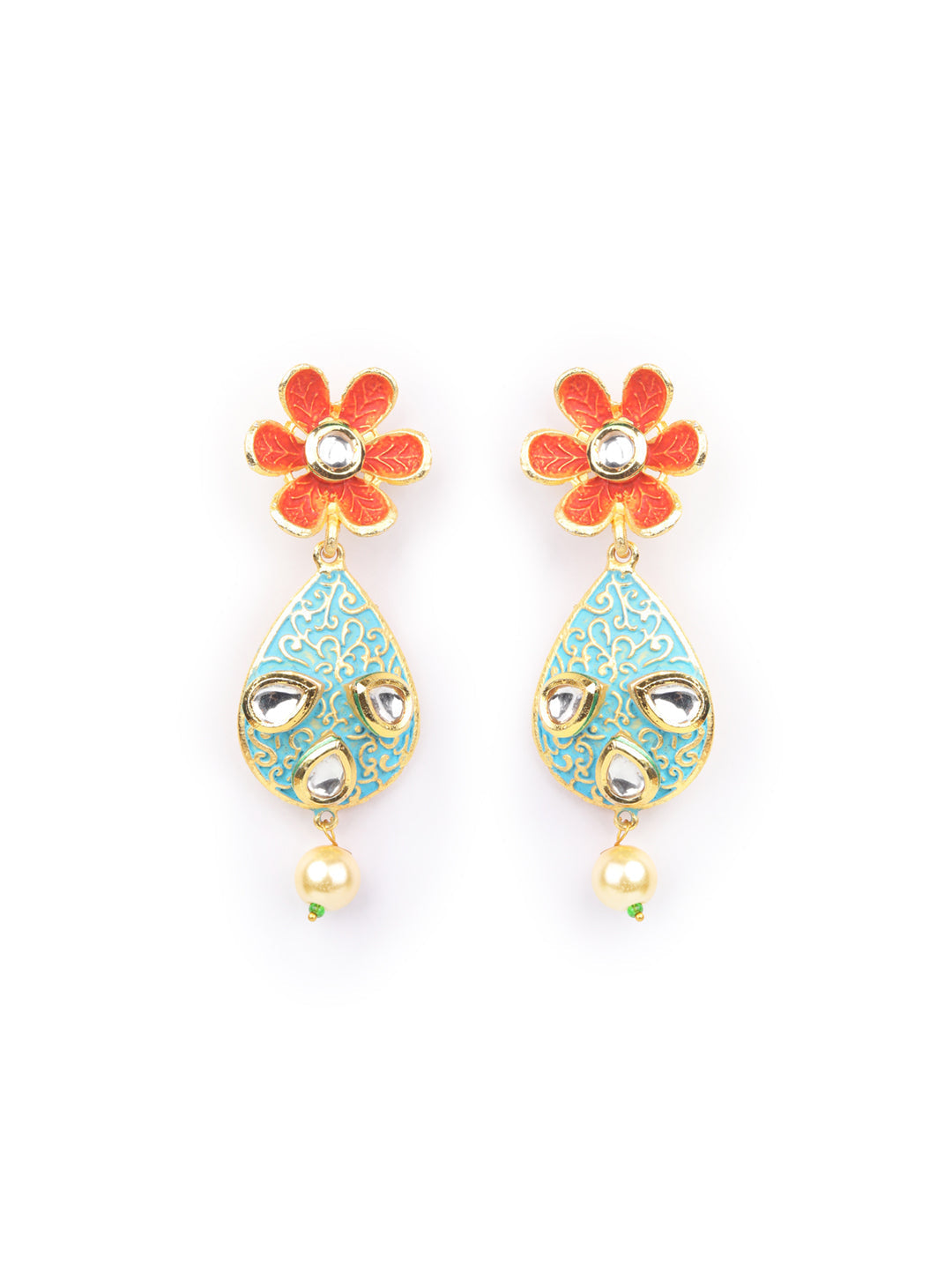 Priyaasi Women Multi-Color Kundan Pearls Gold-Polished Floral Jewellery Set - Swadesiicart