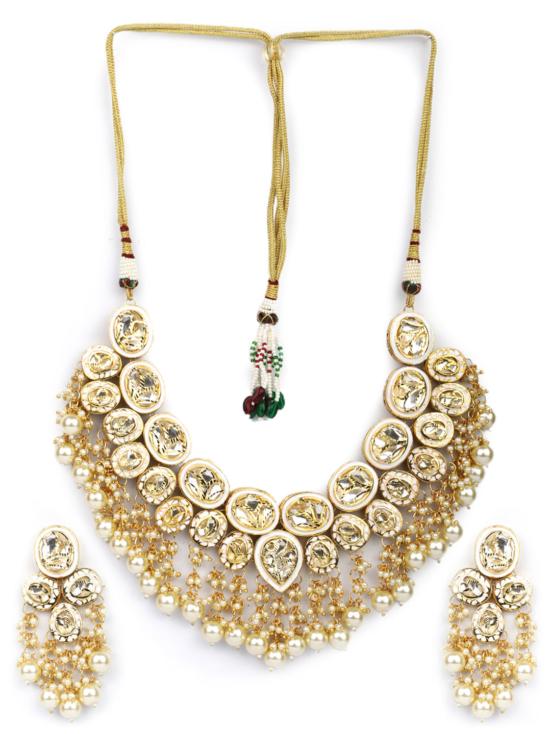 Priyaasi Women Kundan Beads Pearls Gold-Polished Traditional Jewellery Set - Swadesiicart