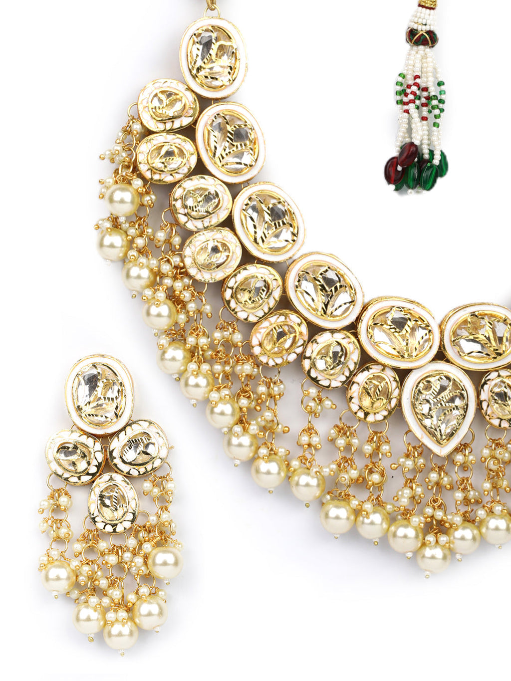 Priyaasi Women Kundan Beads Pearls Gold-Polished Traditional Jewellery Set - Swadesiicart