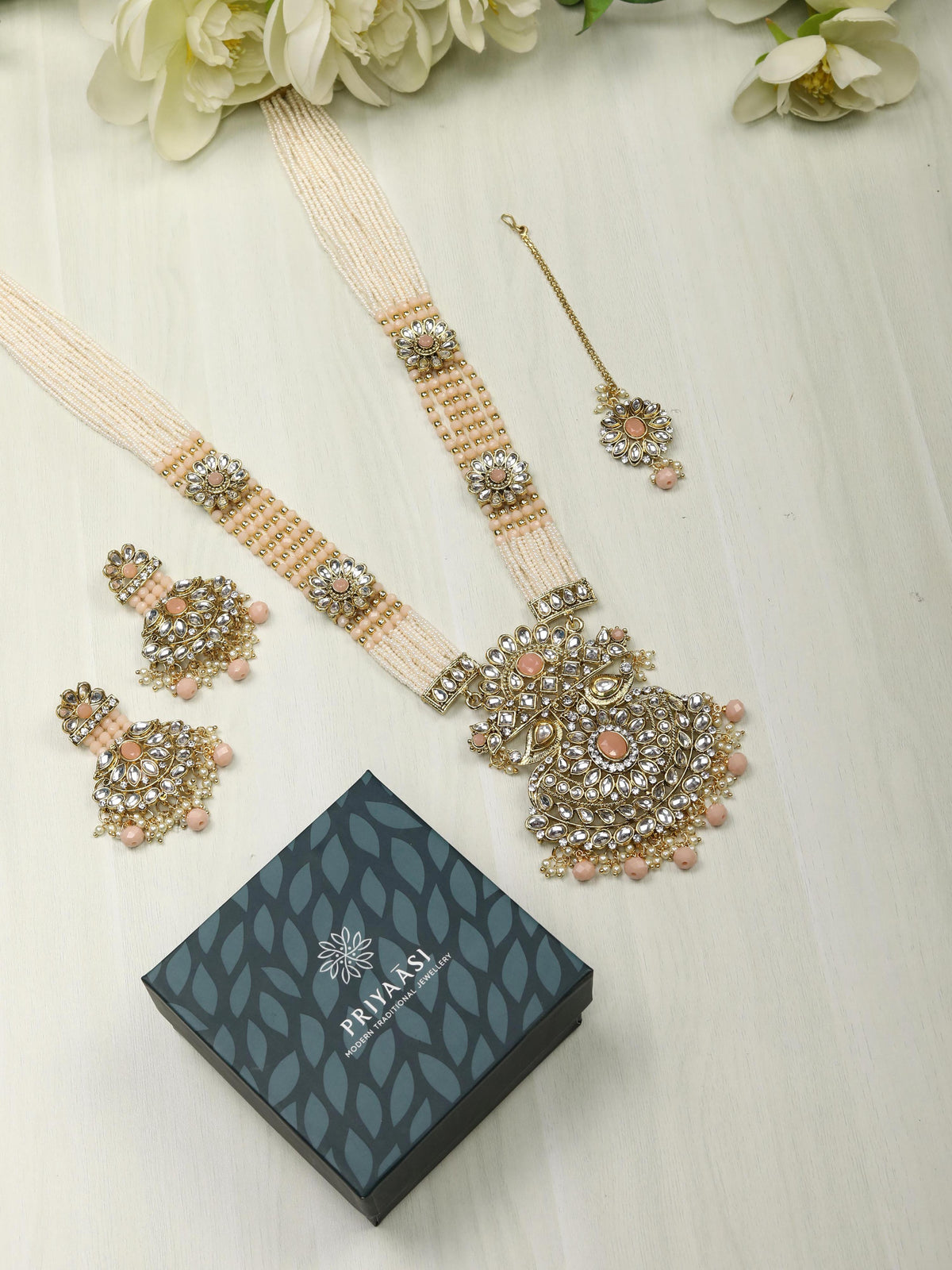 Priyaasi Women Multi-Color Beads Pearls Gold-Polished Rani Haar with Maang Tikka - Swadesiicart