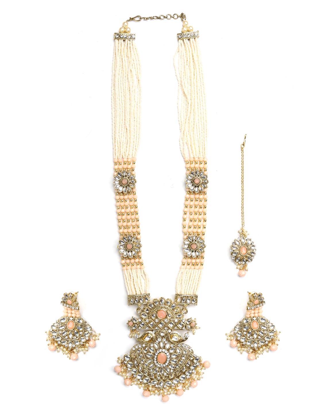 Priyaasi Women Multi-Color Beads Pearls Gold-Polished Rani Haar with Maang Tikka - Swadesiicart