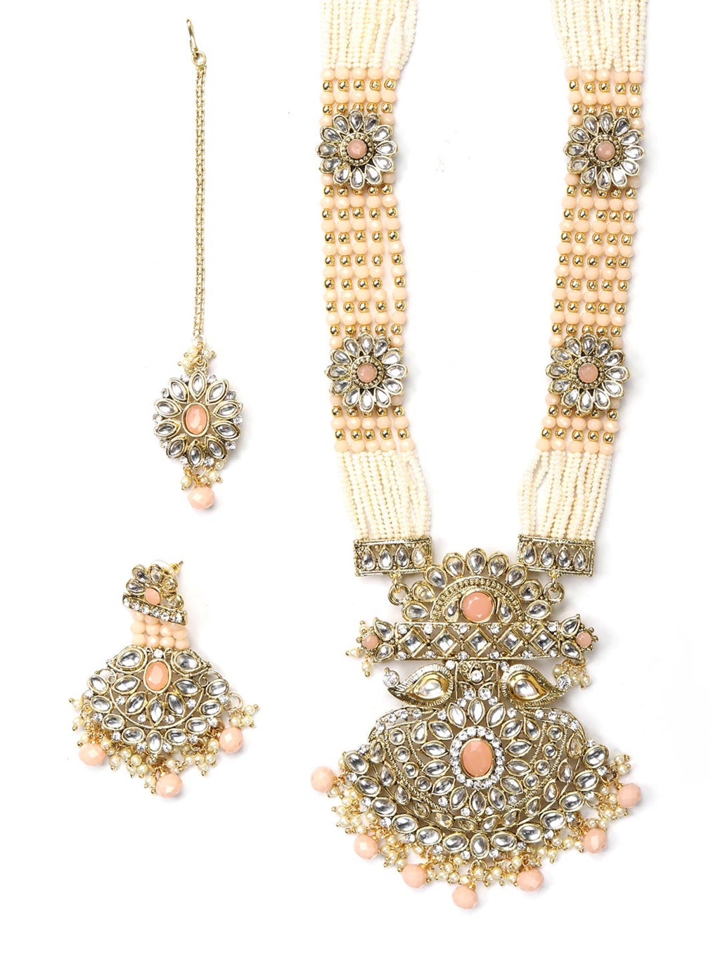 Priyaasi Women Multi-Color Beads Pearls Gold-Polished Rani Haar with Maang Tikka - Swadesiicart