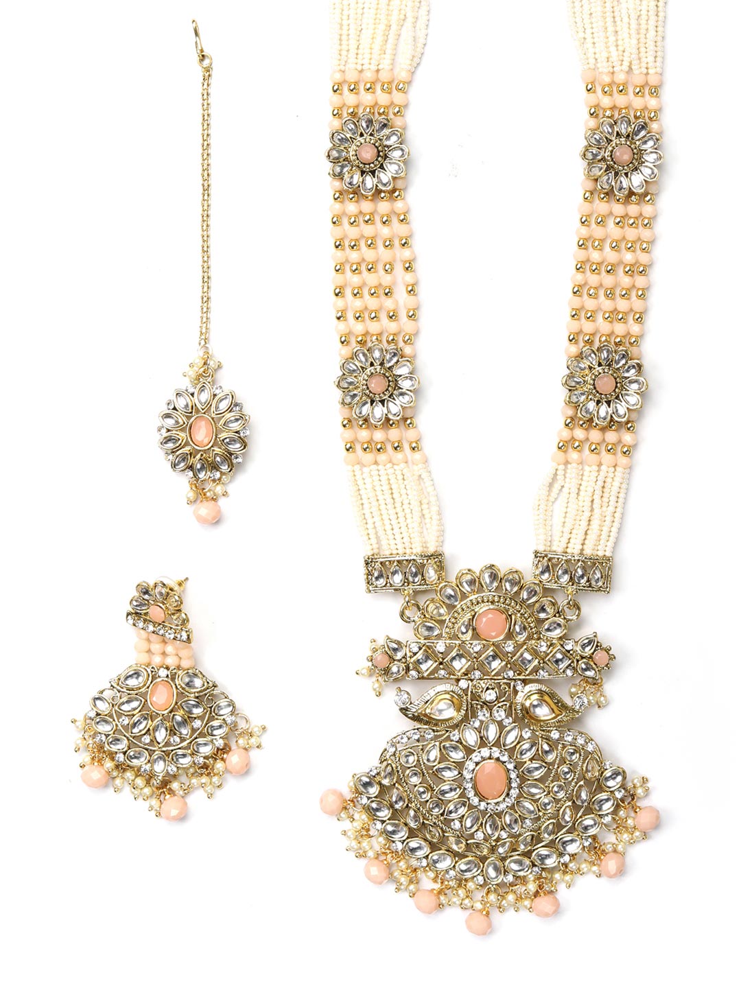 Priyaasi Women Multi-Color Beads Pearls Gold-Polished Rani Haar with Maang Tikka - Swadesiicart