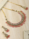 Priyaasi Women Pink Beads Pearls Kundan Gold-Polished Jewellery Set with Maang Tikka - Noz2Toz