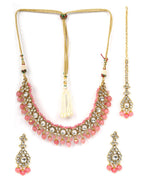 Priyaasi Women Pink Beads Pearls Kundan Gold-Polished Jewellery Set with Maang Tikka - Swadesiicart